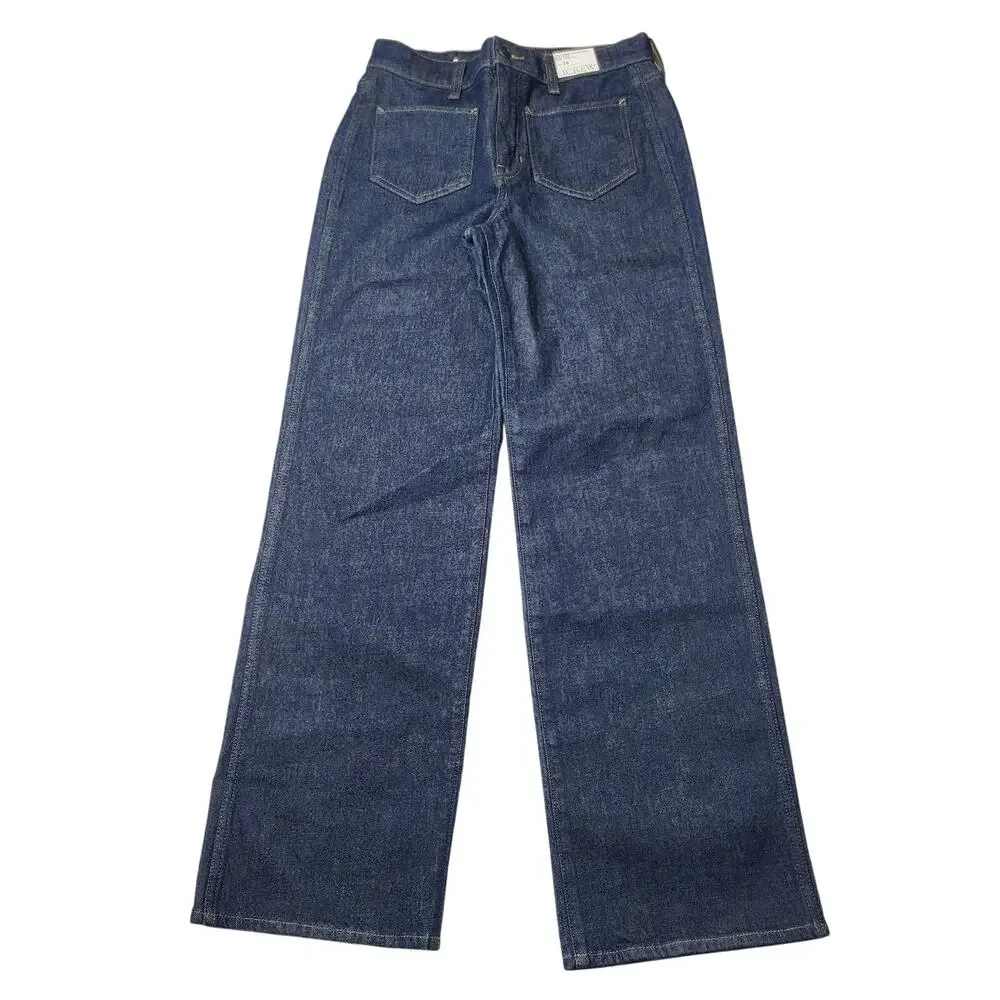 J. Crew Full Length Slim Wide Leg Trouser Jeans Patch Pocket Dark Rinse Wash 26 - Picture 3 of 11